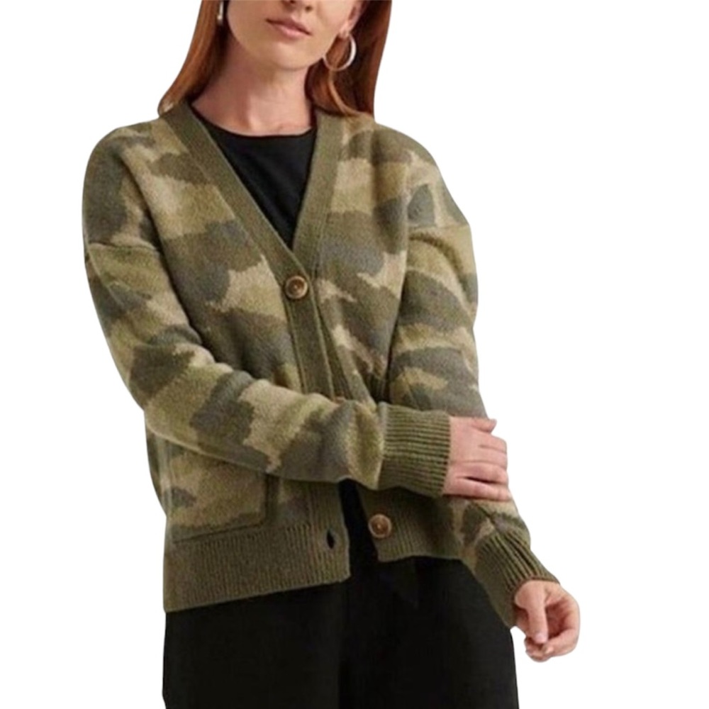 Lucky Brand Cardigan XS Wool Blend Camo Grandpa Sweater Work Casual Lucky Brand